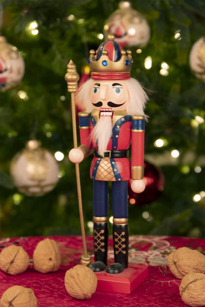 Traditional Wooden Nutcracker, Festive Holiday Tabletop Décor, Gold King