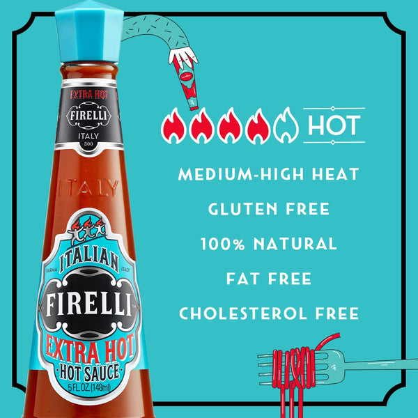 FIRELLI Extra Hot Italian Hot Sauce - 5oz Bottle (Pack of 2).