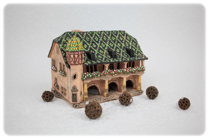 Midene Ceramic Houses Collection - Collectible Handmade Miniature of Historic House Zollhaus in Colmar, Alsace, France - Tea Light Candle Holder, Essential Oil Burner C373AR*