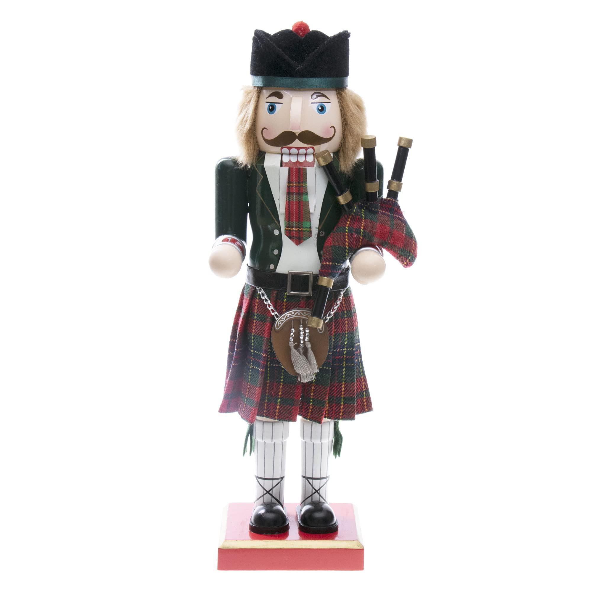 Traditional Wooden Nutcracker, Festive Holiday Tabletop Décor, Red Scottish