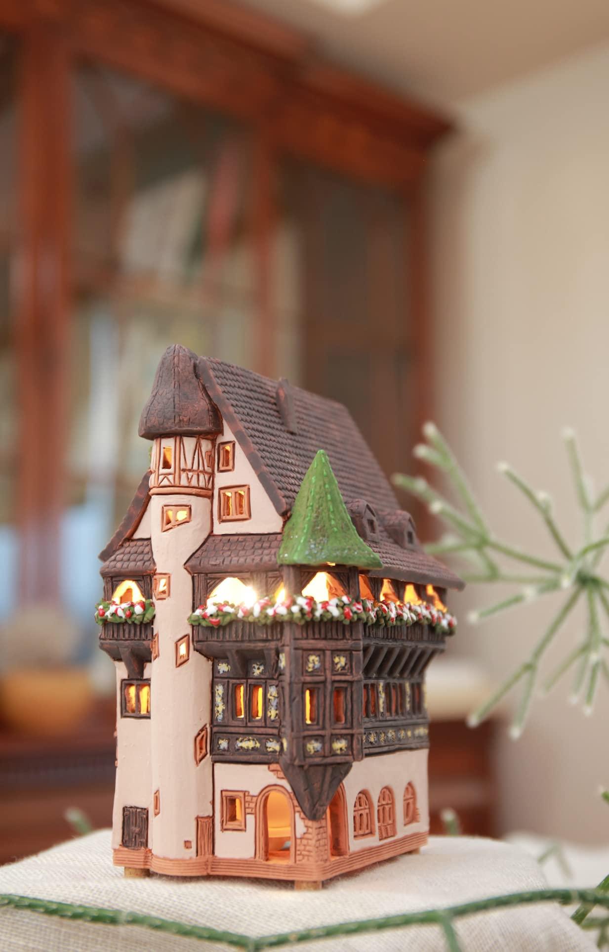 Midene Ceramic Houses Collection - Collectible Handmade Miniature of Historic Pfister House in Colmar, France - Tea Light Candle Holder, Essential Oil Burner B245AR*