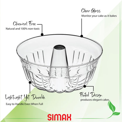 SIMAX Clear Glass Fluted Bundt Cake Pan | Heat, Cold, and Shock Proof, 2.1 Quart (8.4 Cups), Made in Europe, Great for Ring Cakes, Puddings, Desserts, Monkey Bread, and More, Dishwasher Safe