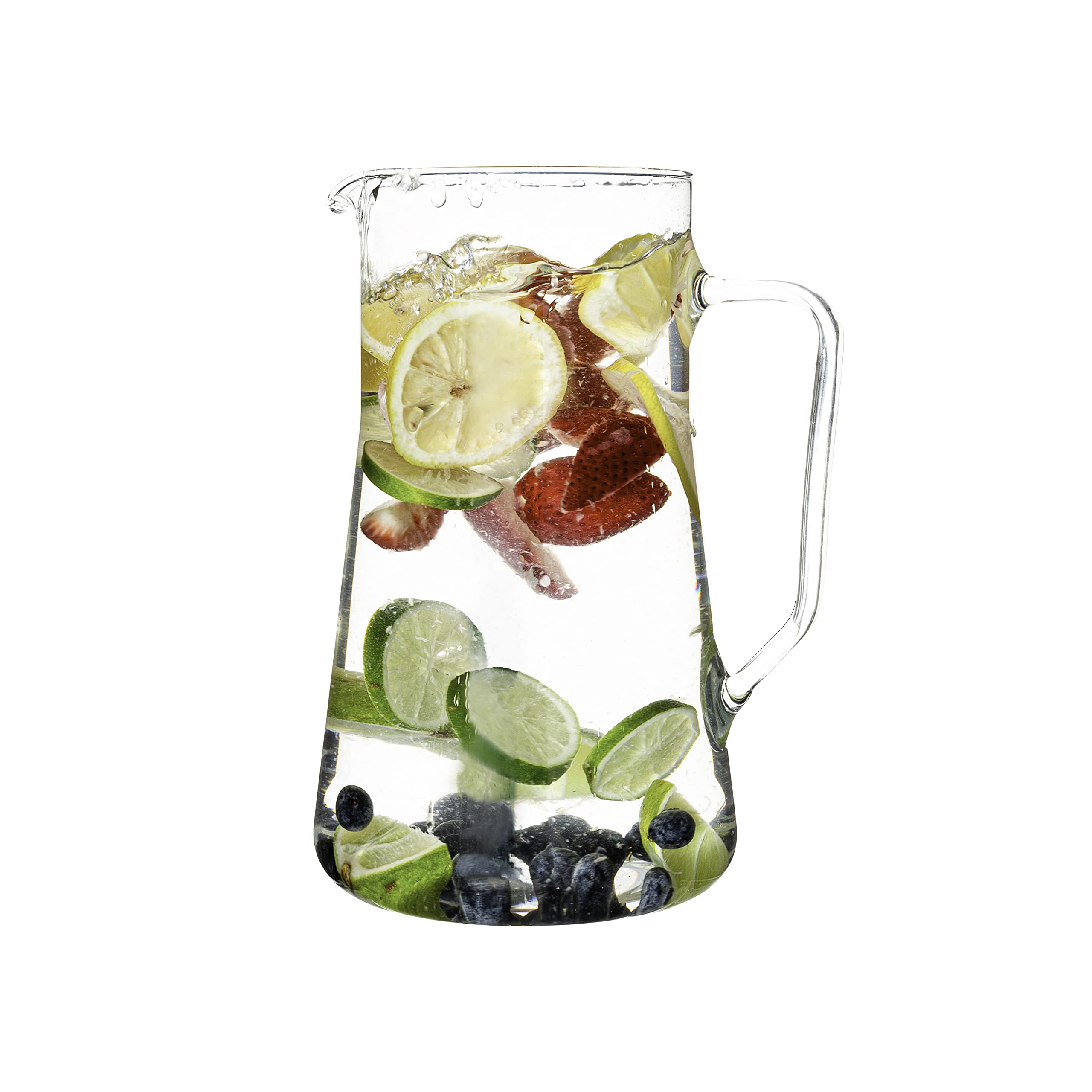 Simax Large Glass Pitcher With Spout, 2.5 Qt Glass Pitchers With Handle, Borosilicate Glass Sangria Pitcher, Big Water Pitcher Glass, Angled Cylinder Design Sangria Pitchers, 80 Oz Cocktail Pitcher