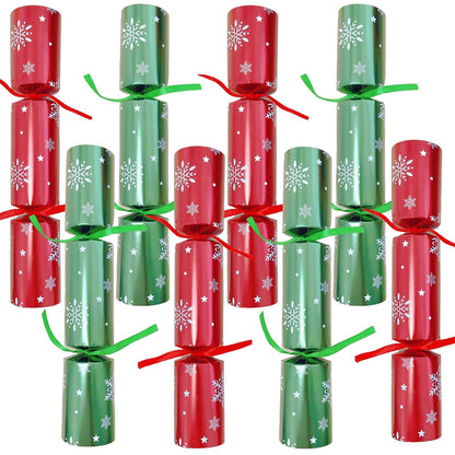 Christmas No Snap Crackers with Crowns and Toys Jokes Christmas Games for Kids and Adults (Red and Green Snowflake)