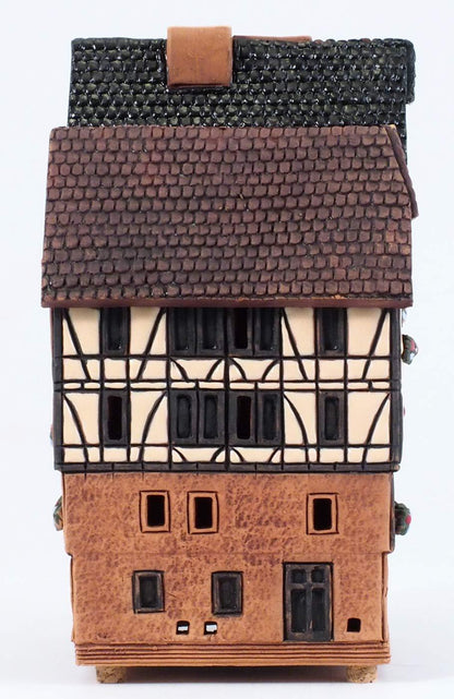 Midene Ceramic Houses Collection - Collectible Handmade Miniature of House in Eastside of Romer in Frankfurt, Germany - Tea Light Candle Holder S16-3