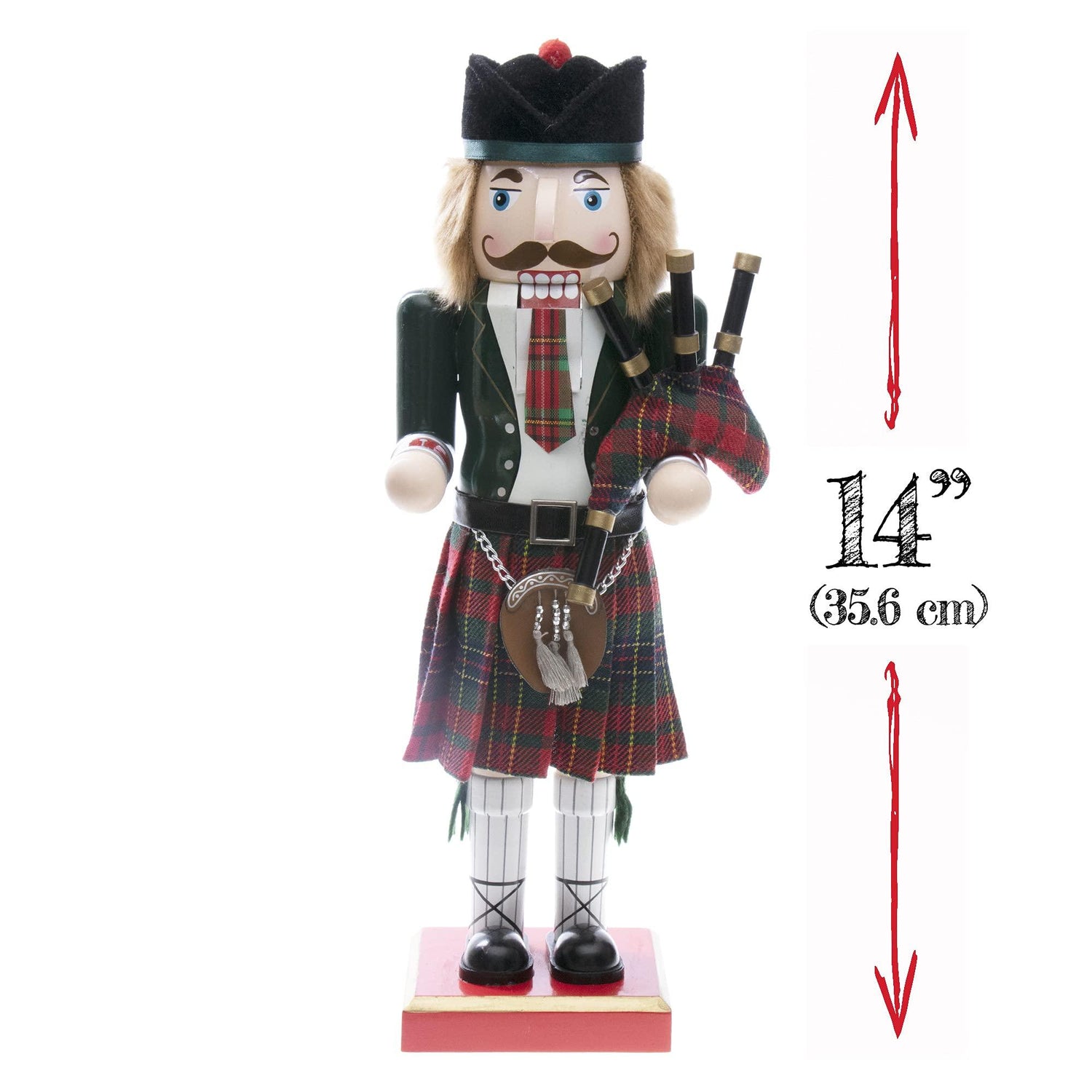 Traditional Wooden Nutcracker, Festive Holiday Tabletop Décor, Red Scottish