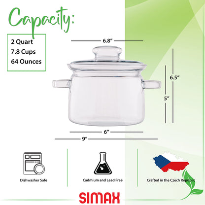 Simax Simmer Pot for Stove Potpourri, 64 Ounce Glass Pots for Cooking on Stove, Clear Pots for Cooking, Glass Cookware, Easy Grip Handles, Oven, Microwave, Stove and Dishwasher Safe Borosilicate Glass