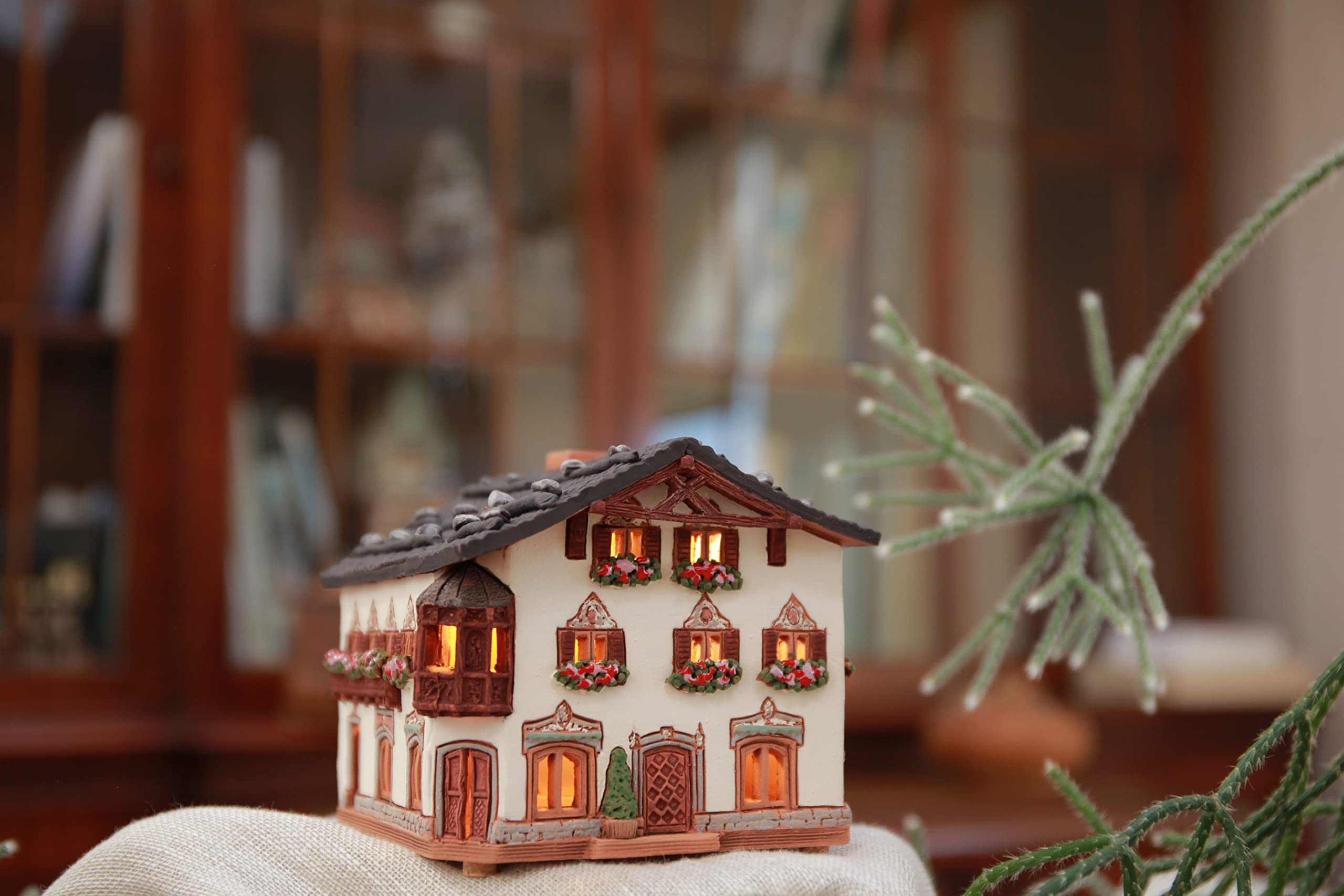 Midene Ceramic Art Tealight Candle Holder Room Decoration Handcrafted Collectible Miniature Light House House in Garmischpartenkirchen, Bavaria, Germany B265AR*