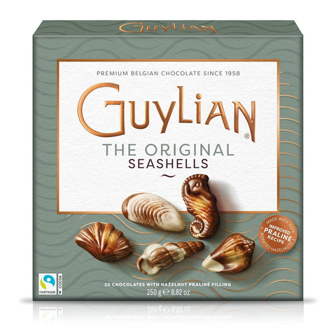 GuyLian Original Belgian Chocolate Seashells 250g Gift Box (Pack of 2): Each Contains Twenty-Two Pieces of Silky Smooth Seashell-Shaped Milk Chocolate with a Creamy Hazelnut Praliné Filling