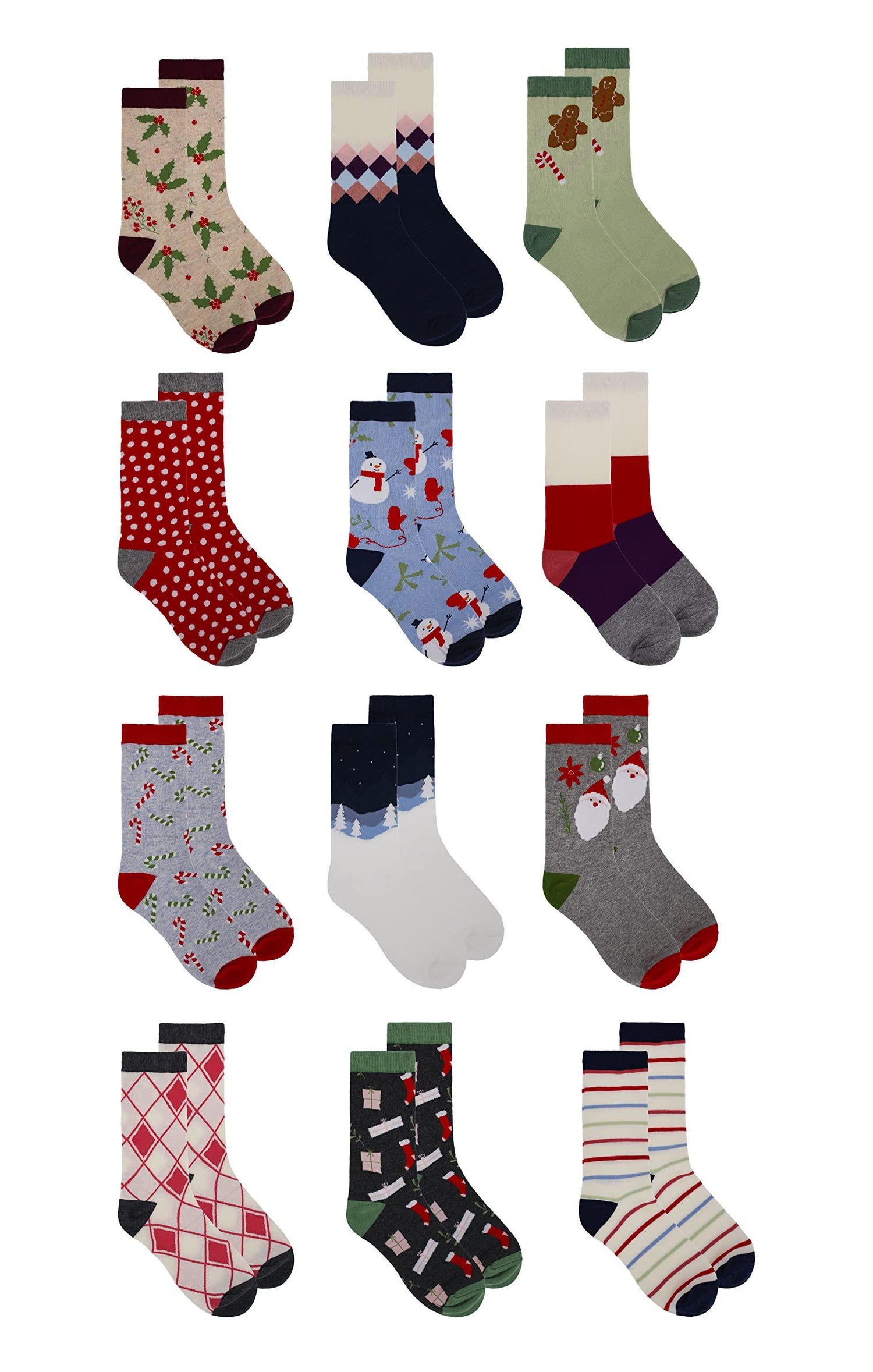 Gertex Ladies Premium Christmas Holiday Themed Sock Advent Calendar | 12 Days of Crew Socks | Sock Size 9-11 | Fits Women Shoe Size 5-10