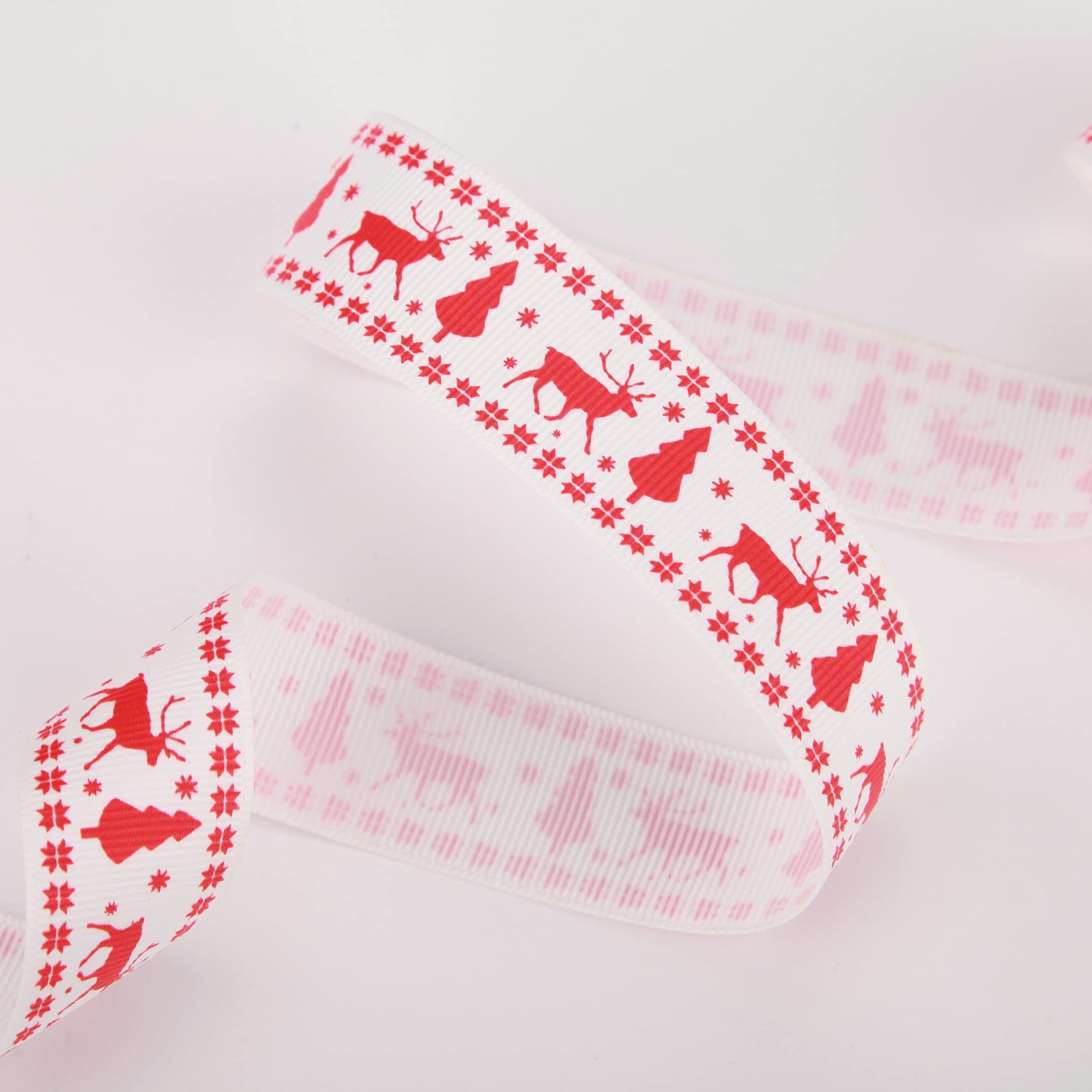 Scandinavian Christmas Ribbon Total 20 Yards 1Inch Wide Red and White Nordic Trim Scandi Reindeer and Snowflake Ribbon for Gift Wrapping, DIY Craft, Christmas Party Supplies