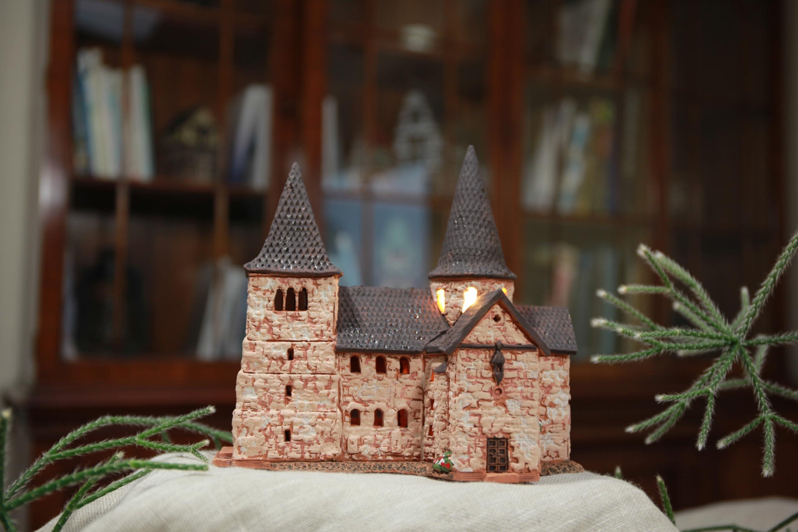 Midene Ceramic Christmas Village Houses Collection - Collectible Handmade Miniature of Light House St Michael Church in Fulda, Germany - Tea Light Candle Holder B297N*