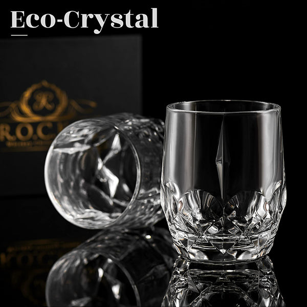 World’s First Eco-Friendly Crystal Whiskey Glasses - European Crafted Set of 2 Iconic Glass Tumblers (11.7oz) for Scotch, Bourbon, Old Fashioned Cocktails & Drinks - Elegant Gold Foil Gift Box.