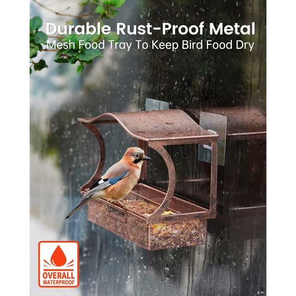 Window Bird Feeder, Desgully Durable Metal Window Bird Feeder Bird Watching Gift (Curved).