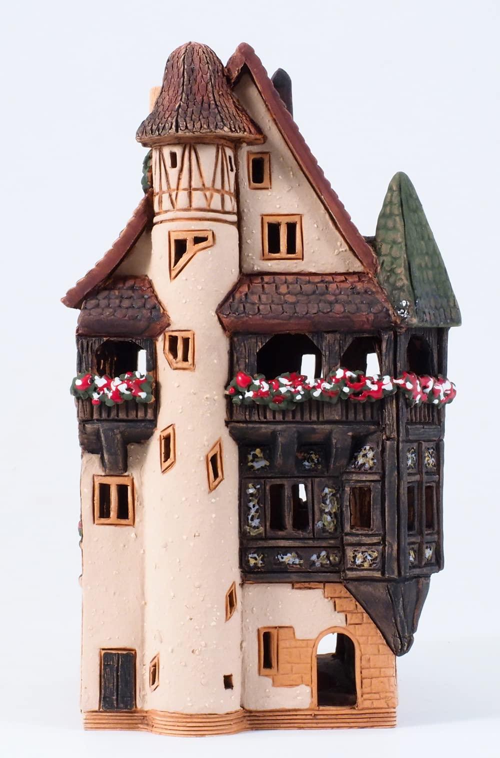 Midene Ceramic Houses Collection - Collectible Handmade Miniature of Historic Pfister House in Colmar, France - Tea Light Candle Holder, Essential Oil Burner B245AR*