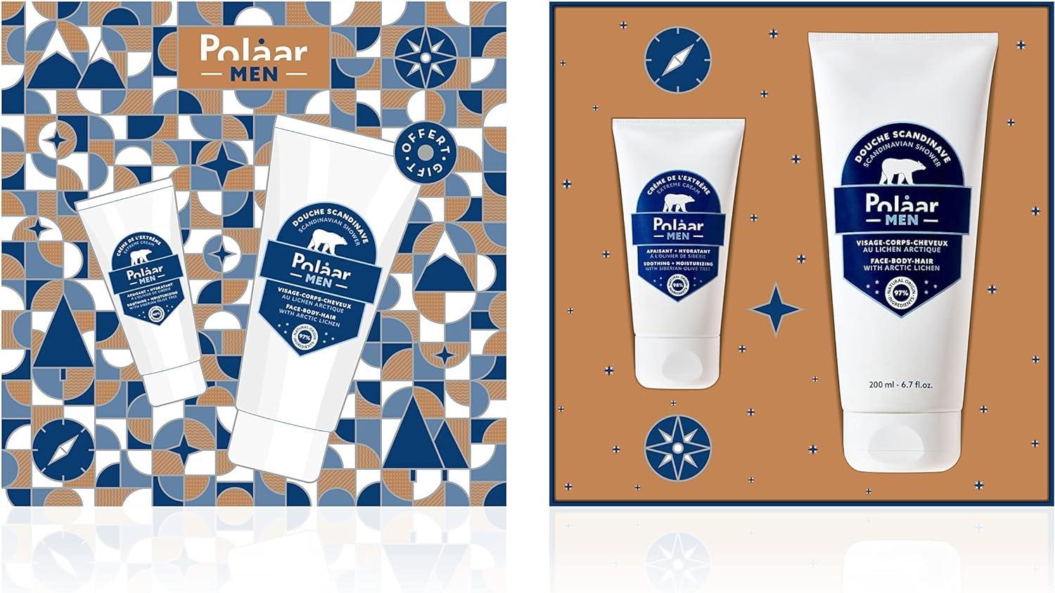 Polåar Men - Set for Men’s Skin Care - Moisturizing Cream with Siberian Olive + Shower Gel with Arctic Lichen - 2 Face, Body and Hair Treatments - Vegan, Curelty Free, Made in France