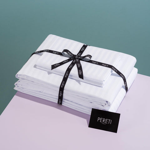 Pereti Italian Made King Sheet Set, 100% Cotton Sheets, Long Staple Satin Sheets Set, 4 Pc King Size Bed Sheets Set, Bedding Set, Luxury Hotel Sheets with Deep Pockets - Made in Italy.