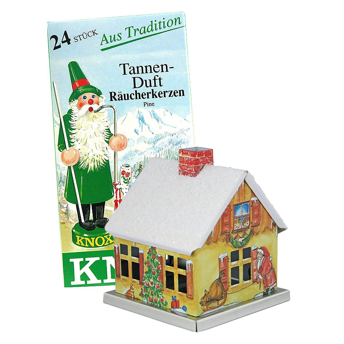 Knox Chalet House 2.5 x 5 Inch Metal Christmas Incense Smoker Figurine with Incense Cones