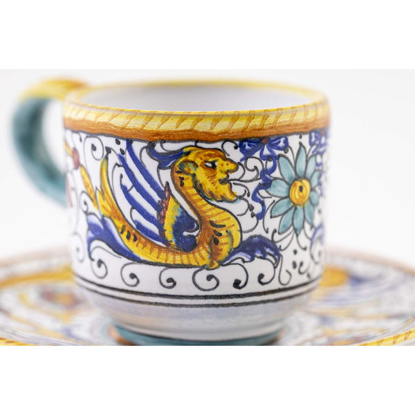 Italian Ceramic Espresso Cup & Saucer Raffaellesco, Deruta - Hand Painted Cup, Made in Italy Ceramics, Handmade Coffee Cups, Italian Ceramics Deruta, Italian Pottery