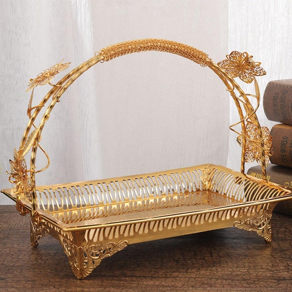 Cabilock Countertop Fruit Basket Bowl Vegetable Tray Iron Handle Fruit Basket European Style Metal Snack Serving Plate Nuts Bread Storage Tray Vintage Containers Dish Candy Holder.