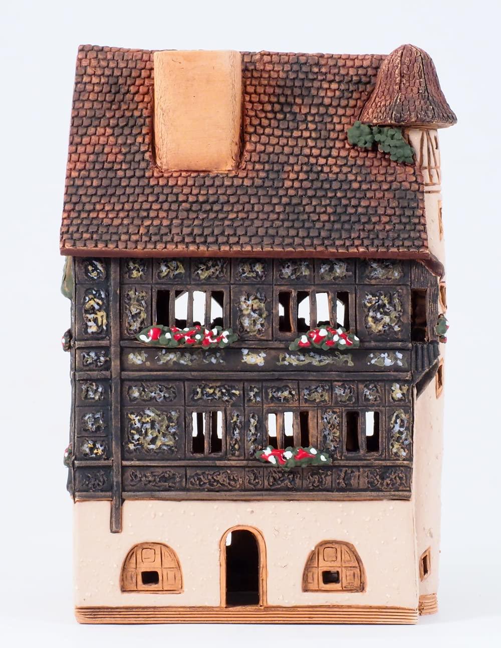 Midene Ceramic Houses Collection - Collectible Handmade Miniature of Historic Pfister House in Colmar, France - Tea Light Candle Holder, Essential Oil Burner B245AR*