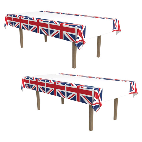 Beistle Union Jack Tablecovers, 54” x 108”, 2 Pieces – Rectangular Plastic Table Cloth, Coronation Party Decorations, Union Jack Party Supplies, London Table Cloth, British Flag Party Décor.