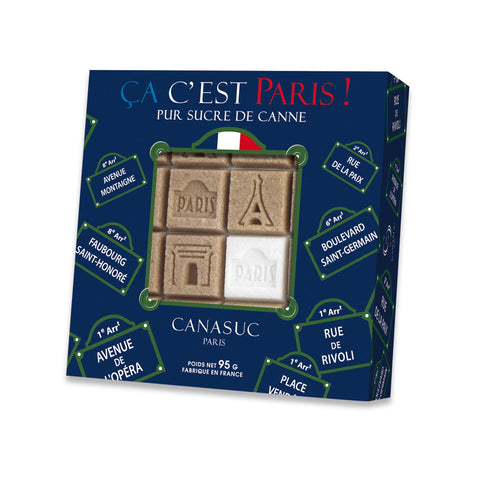 Canasuc Paris, C'est Paris! Pur Sucre de Canne,"Window Gift Box" of 32 Assorted French Molded Natural Sugar Pieces, White & Amber, 3.35 Oz