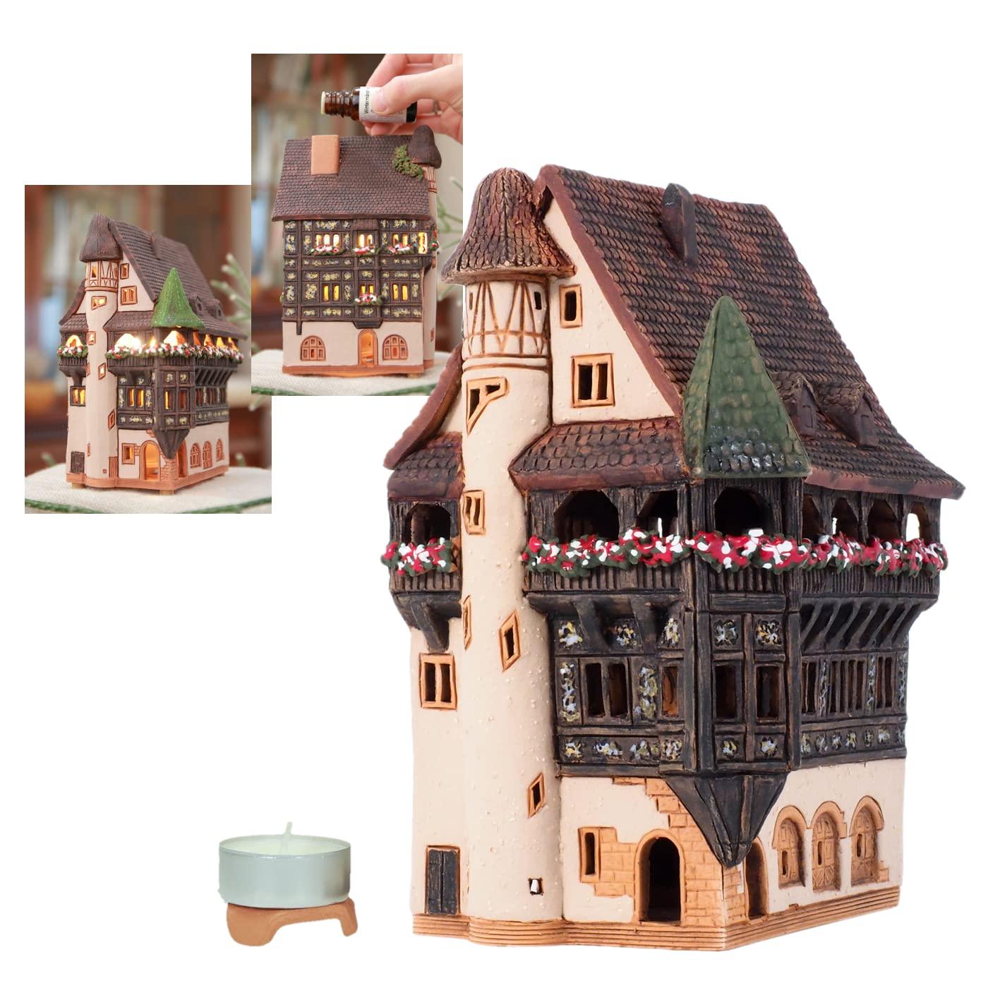 Midene Ceramic Houses Collection - Collectible Handmade Miniature of Historic Pfister House in Colmar, France - Tea Light Candle Holder, Essential Oil Burner B245AR*