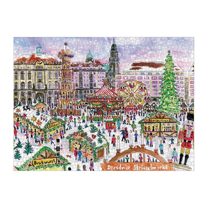 Galison Michael Storrings Christmas Market 1000 Piece Puzzle from Galison - Featuring Beautiful Illustrations of a Festive Snowy Town, 27&quot; x 20&quot;, Makes a Wonderful Gift