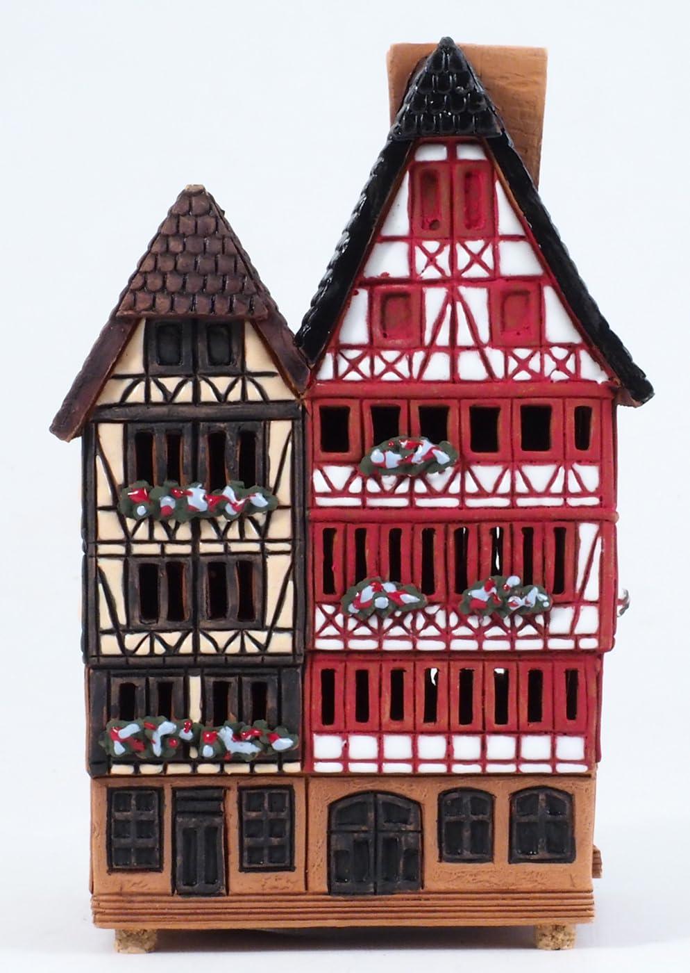 Midene Ceramic Houses Collection - Collectible Handmade Miniature of House in Eastside of Romer in Frankfurt, Germany - Tea Light Candle Holder S16-3