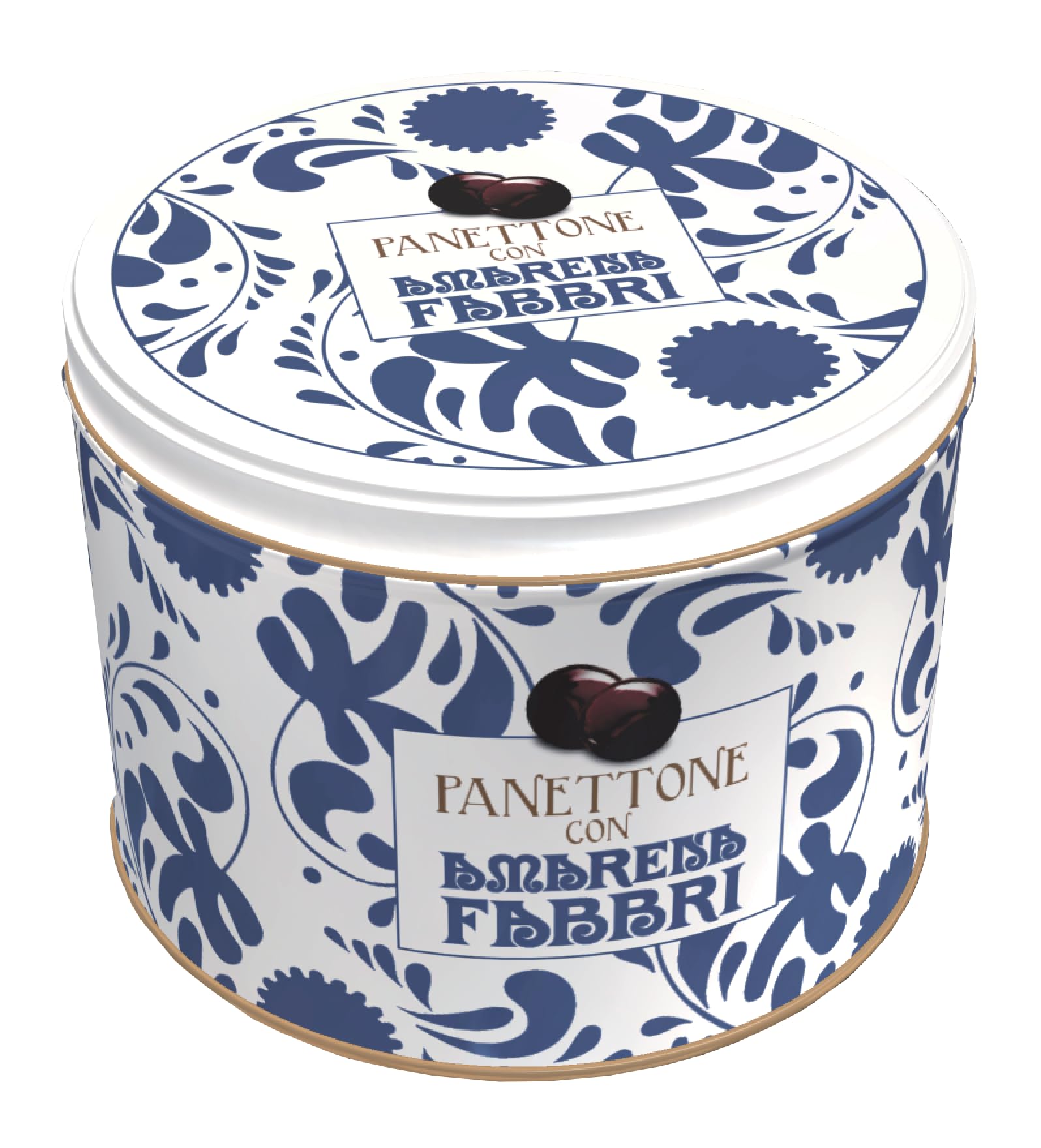 Amarena Fabbri Cherries Panettone, Italian holiday cake with candied cherries inside in a collectible giftable tin, Made in Italy, 1.1 pound