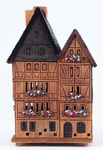 Midene Ceramic Houses Collection - Collectible Handmade Miniature of House in Eastside of Romer in Frankfurt, Germany - Tea Light Candle Holder S16-3