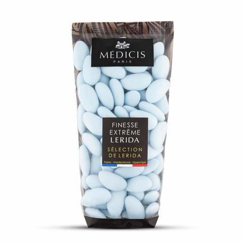 Medicis Premium Candied Almond Dragees (French Jordan Almonds) Sugar Coated Candies Ideal as a Party Favor for Weddings and Baby Showers 75 count bag 8.8oz (Blue).