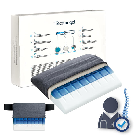 Technogel Lumbar Support Pillow I Back Pain Relief I Cervical Spine Shape I Odorless Memory Foam Base I Office Chair & Car Seat I Washable Ventilated Cooled Cover I Lower Back Cushion.