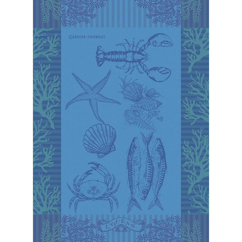 Garnier Thiebaut French Jacquard 100% Cotton Kitchen Towel Seafood Collection (L'Ocean Bleu).