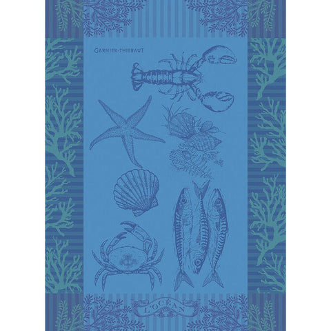 Garnier Thiebaut French Jacquard 100% Cotton Kitchen Towel Seafood Collection (L'Ocean Bleu).