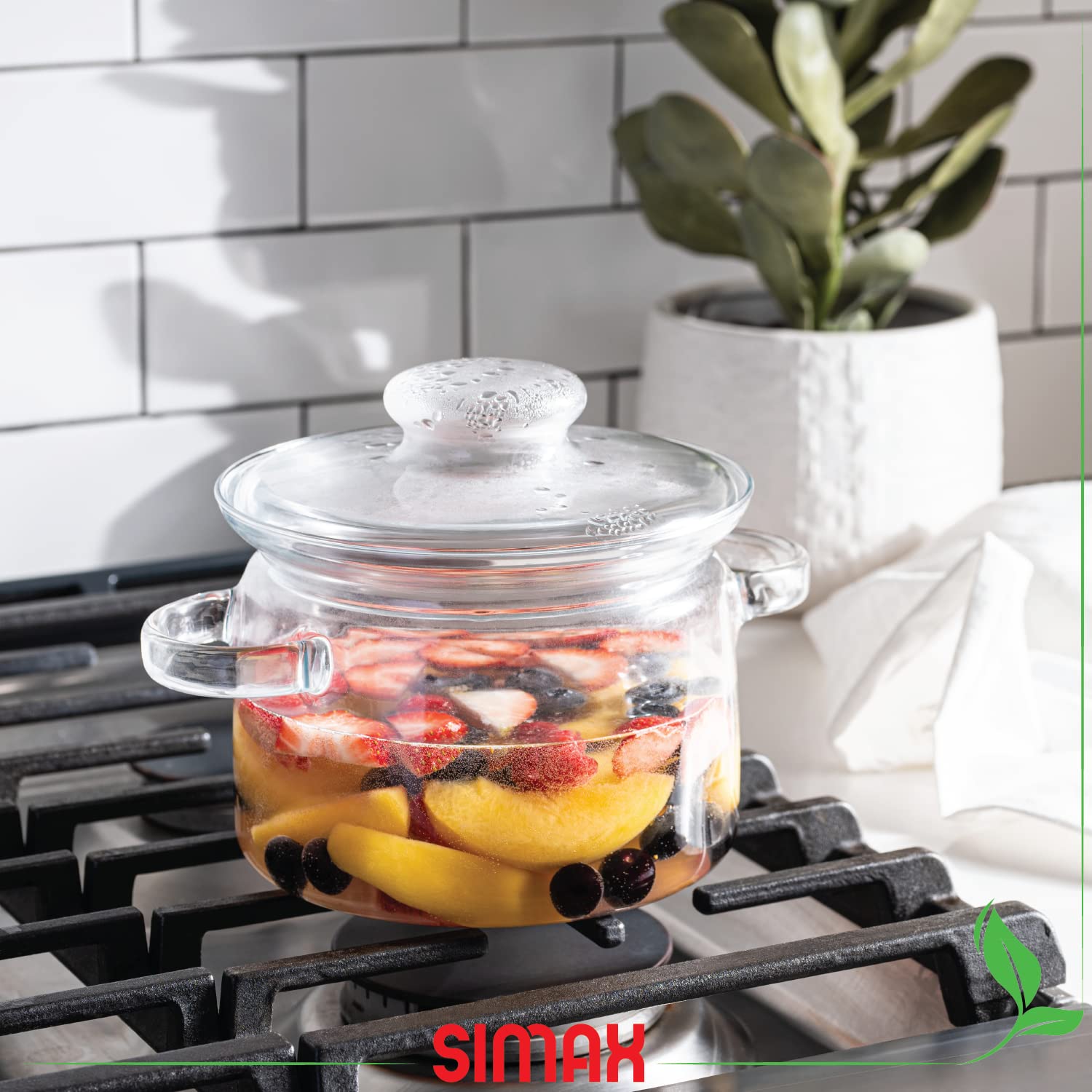 Simax Simmer Pot for Stove Potpourri, 64 Ounce Glass Pots for Cooking on Stove, Clear Pots for Cooking, Glass Cookware, Easy Grip Handles, Oven, Microwave, Stove and Dishwasher Safe Borosilicate Glass