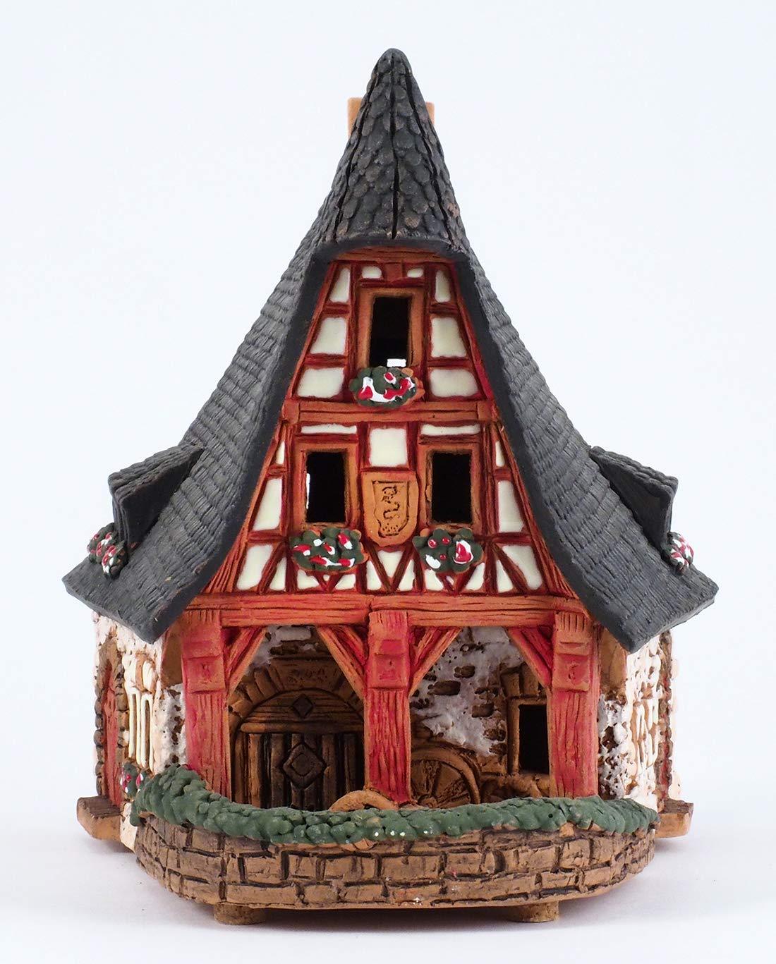 Midene Ceramic Houses Collection - Collectible Handmade Miniature of Historic Old Smithery in Rothenburg, Germany - Tea Light Candle Holder, Essential Oil Burner B230AR*