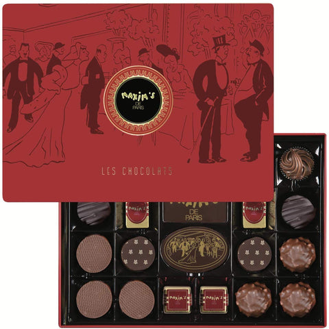 Maxim's de Paris Fine French Imported Chocolate | 22pc 215g Metal Box Assortment of Dark, Milk and White Chocolates from France