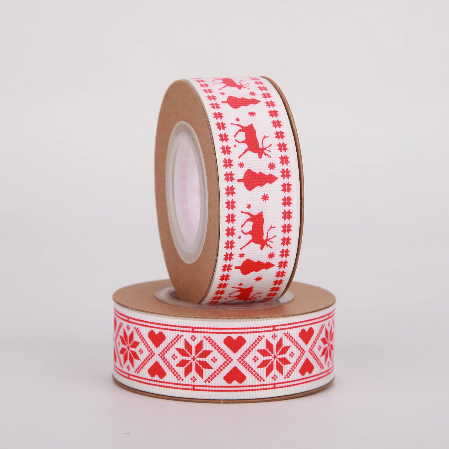 Scandinavian Christmas Ribbon Total 20 Yards 1Inch Wide Red and White Nordic Trim Scandi Reindeer and Snowflake Ribbon for Gift Wrapping, DIY Craft, Christmas Party Supplies