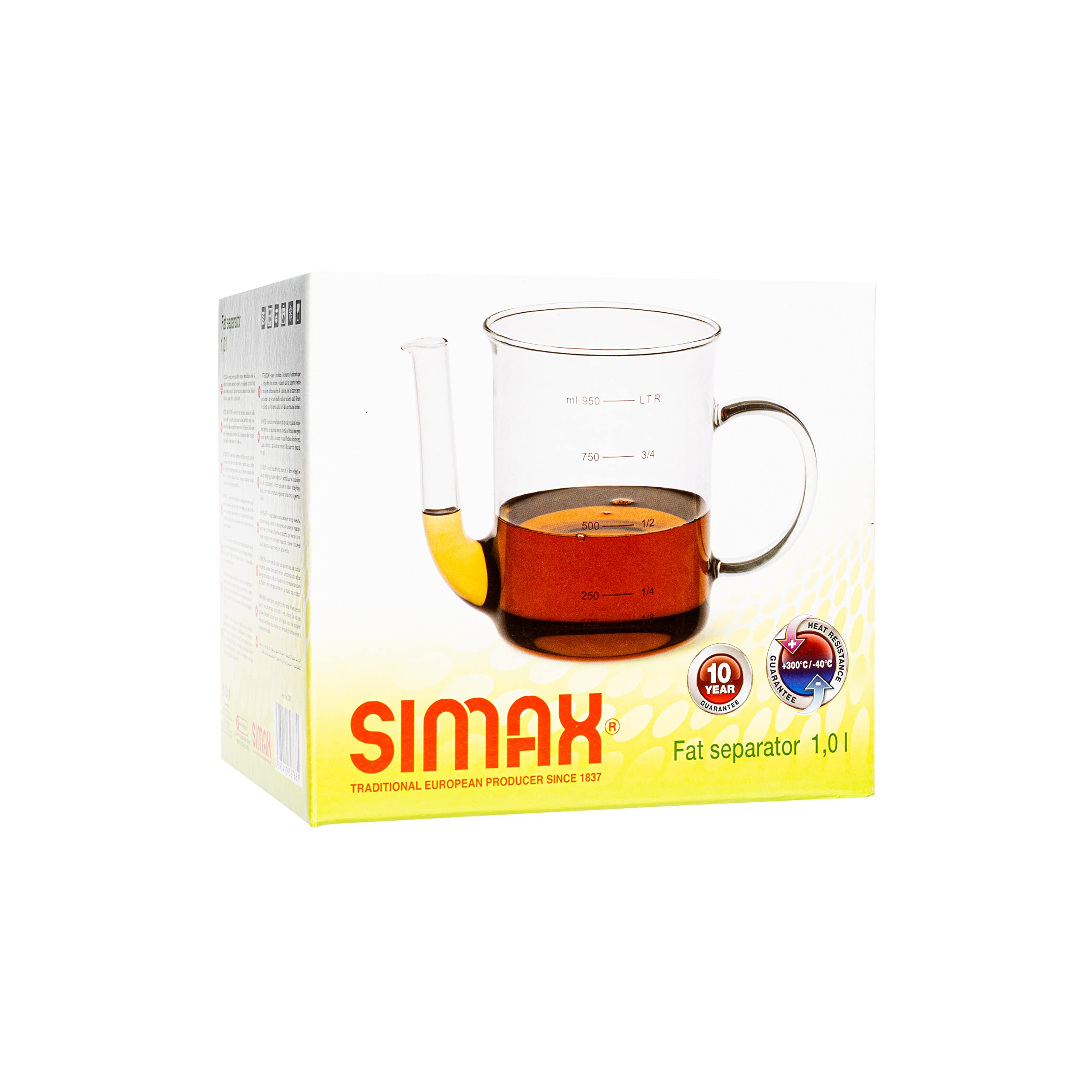 Simax Fat Separator For Gravy, Glass Gravy Separator, Fat Separator for Grease, 4 Cup Oil Separator for Cooking, Borosilicate Glass, Measuring Cup Fat Strainer, Turkey Fat Skimmer