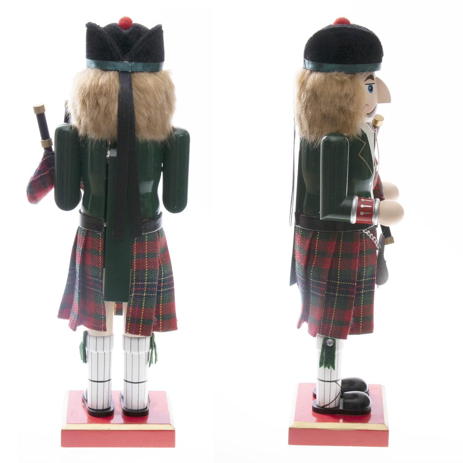 Traditional Wooden Nutcracker, Festive Holiday Tabletop Décor, Red Scottish