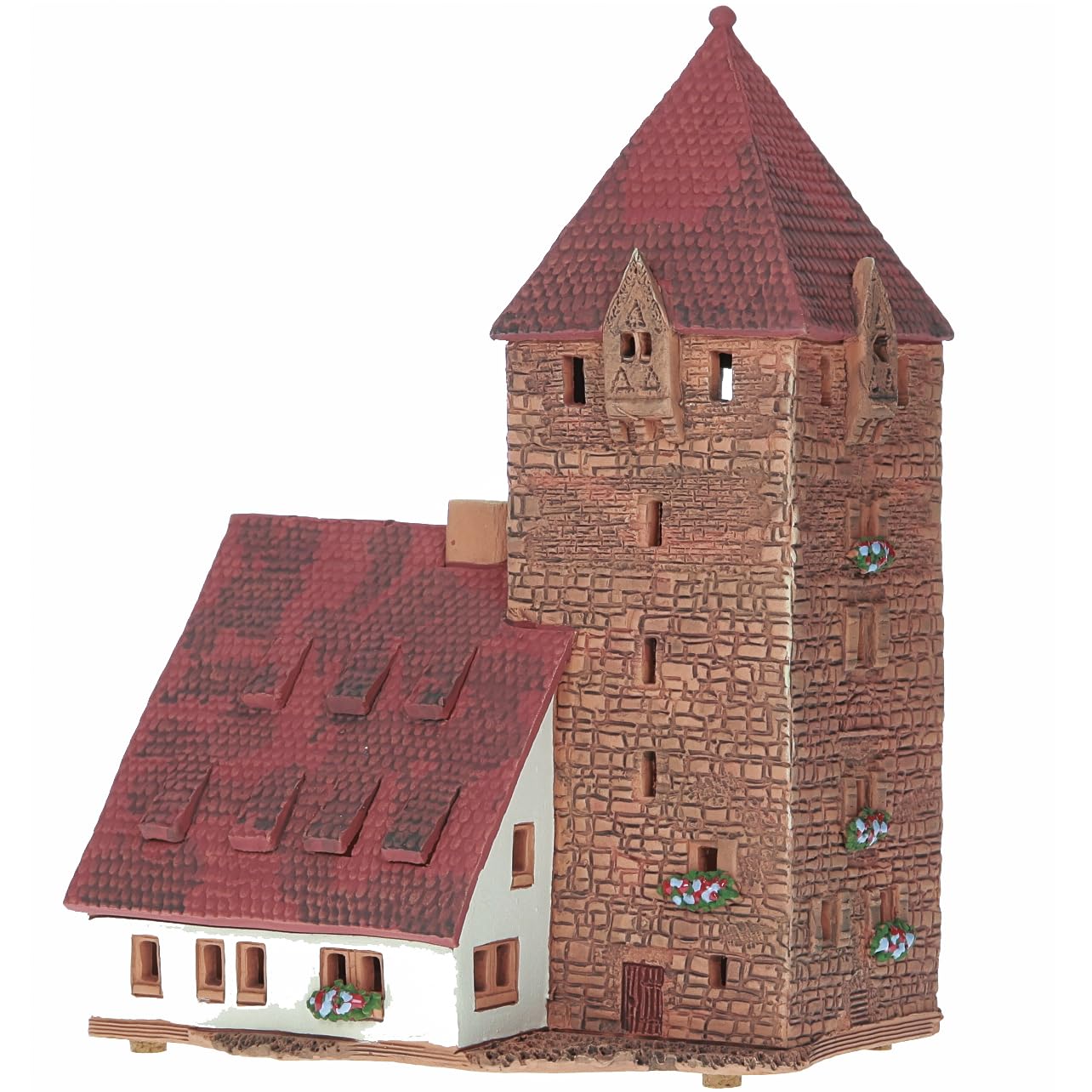 Midene Ceramic Houses Collection - Collectible Handmade Miniature of Historic Schuldturm Tower in Nurnberg, Germany - Tea Light Candle Holder, Essential Oil Burner C346AR*