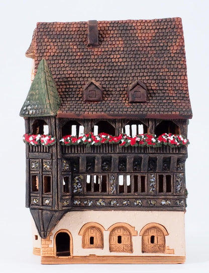 Midene Ceramic Houses Collection - Collectible Handmade Miniature of Historic Pfister House in Colmar, France - Tea Light Candle Holder, Essential Oil Burner B245AR*