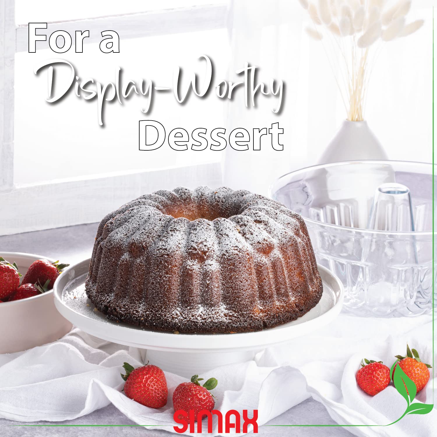 SIMAX Clear Glass Fluted Bundt Cake Pan | Heat, Cold, and Shock Proof, 2.1 Quart (8.4 Cups), Made in Europe, Great for Ring Cakes, Puddings, Desserts, Monkey Bread, and More, Dishwasher Safe