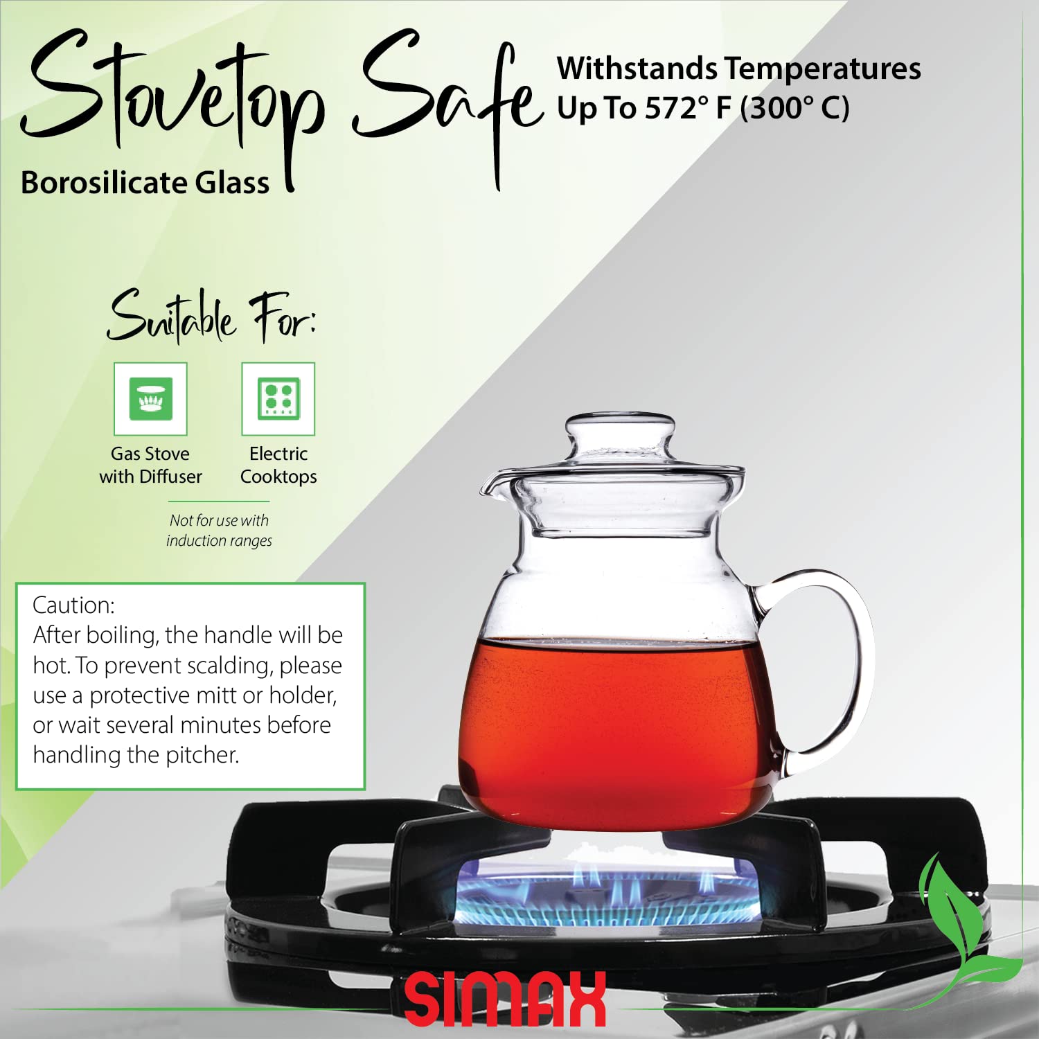 Simax Glassware 20 Oz. Glass Teapot | Short Spout, Microwave and Stovetop Safe, Heat, Cold, and Thermal Shock Resistant Borosilicate Glass, Makes a Stunning Presentation