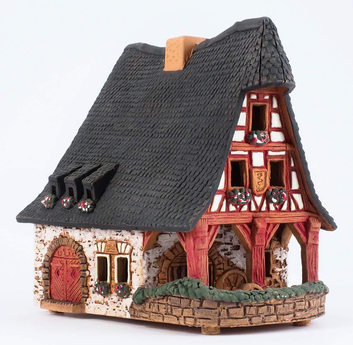 Midene Ceramic Houses Collection - Collectible Handmade Miniature of Historic Old Smithery in Rothenburg, Germany - Tea Light Candle Holder, Essential Oil Burner B230AR*