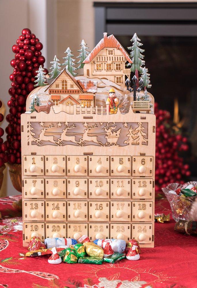 Clever Creations Wooden Christmas Advent Calendar, Countdown to Christmas, LED Holiday Decoration, Battery Operated, Reindeer Village