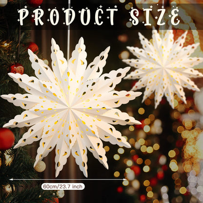 23.6 Inch Christmas Star Snowflake Paper Lantern with Light Timer Paper Lamp Party Supplies Hanging Decoration for Weddings Christmas Trees Birthday Holiday Party Celebration (Classic Style)