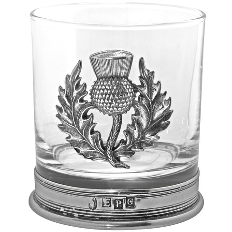 English Pewter Company 11oz Old Fashioned Whisky Rocks Glass With Stylish Scottish Pewter Thistle and Base [SG705].